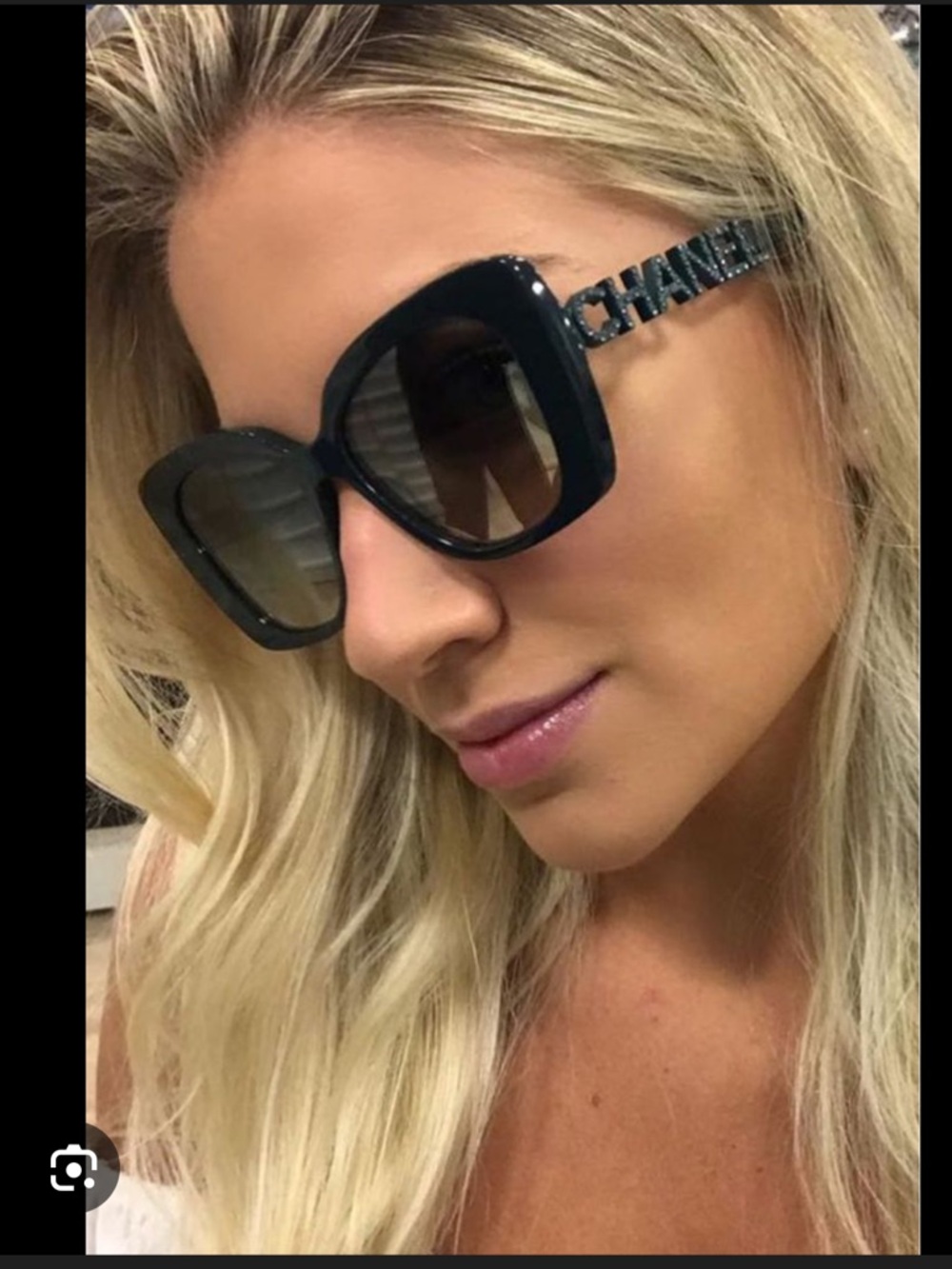 CHANEL Black Oversized Square Logo-Arm Sunglasses